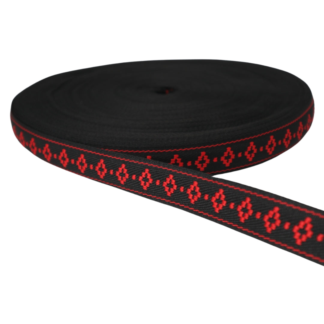 CINTA ETNICA NEGRO ROJO / 25MM / 50MTS