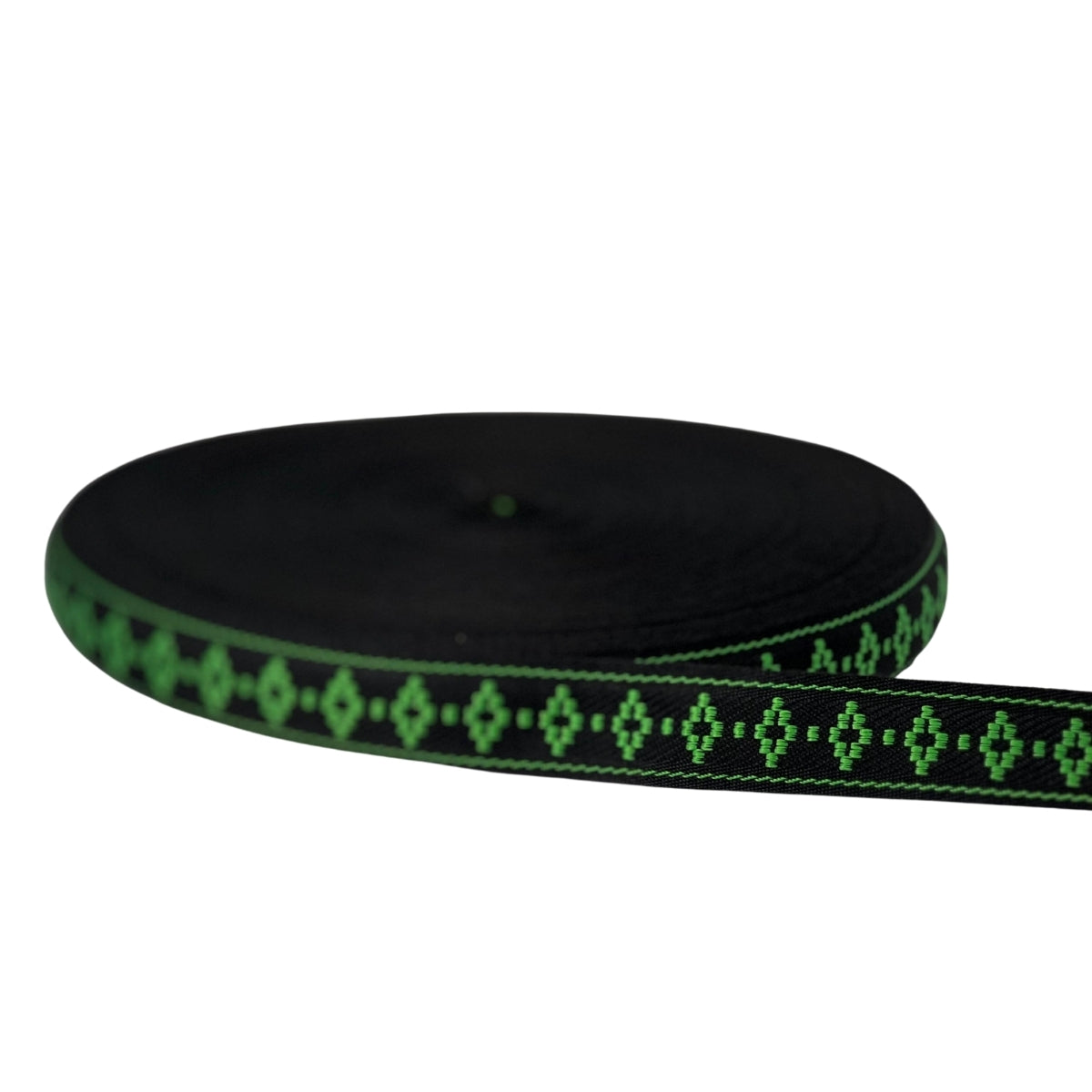 CINTA ETNICA NEGRO VERDE  / 25MM / 50MTS