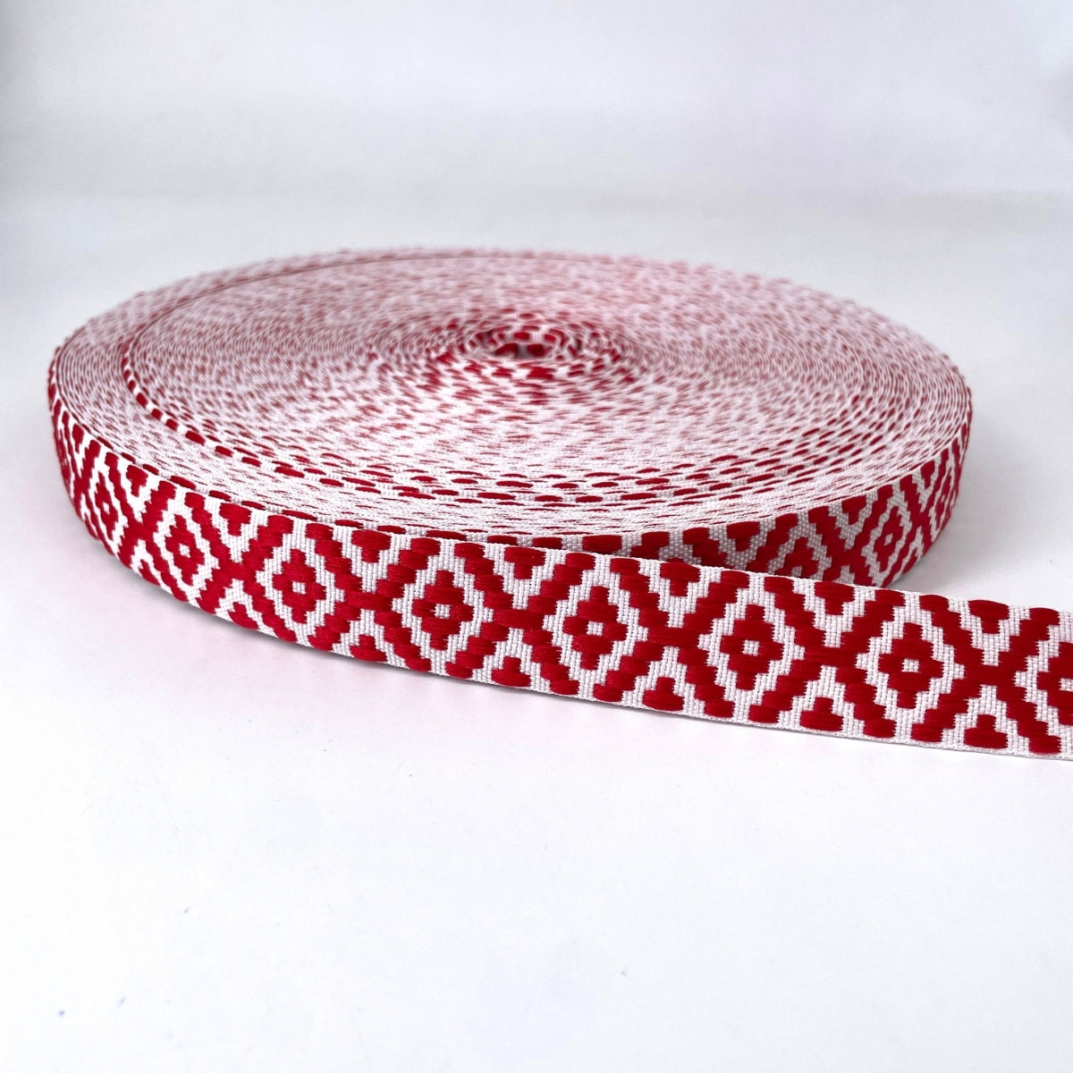 CINTA ROMBO BLANCO/ROJO / 25MM / 50MTS