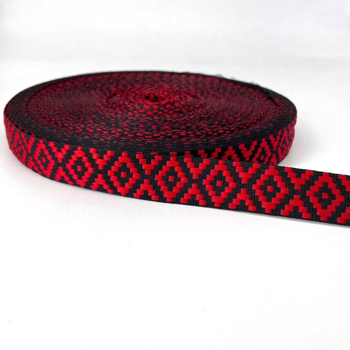 CINTA ROMBO NEGRO/ROJO / 25MM / 50MTS